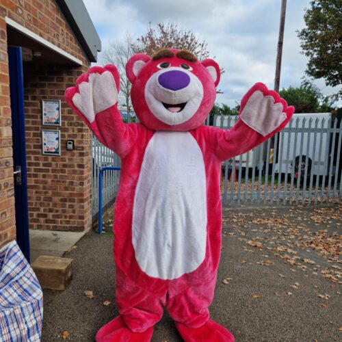 Pink Hug Bear Mascot Appearance